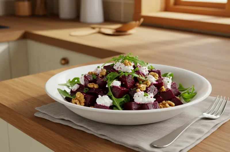Salade de betterave, noix et fromage de chèvre