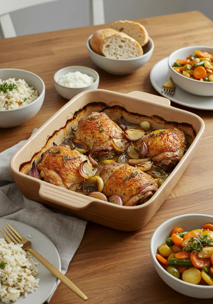 Cuisses de poulet rôties à l'oignon
